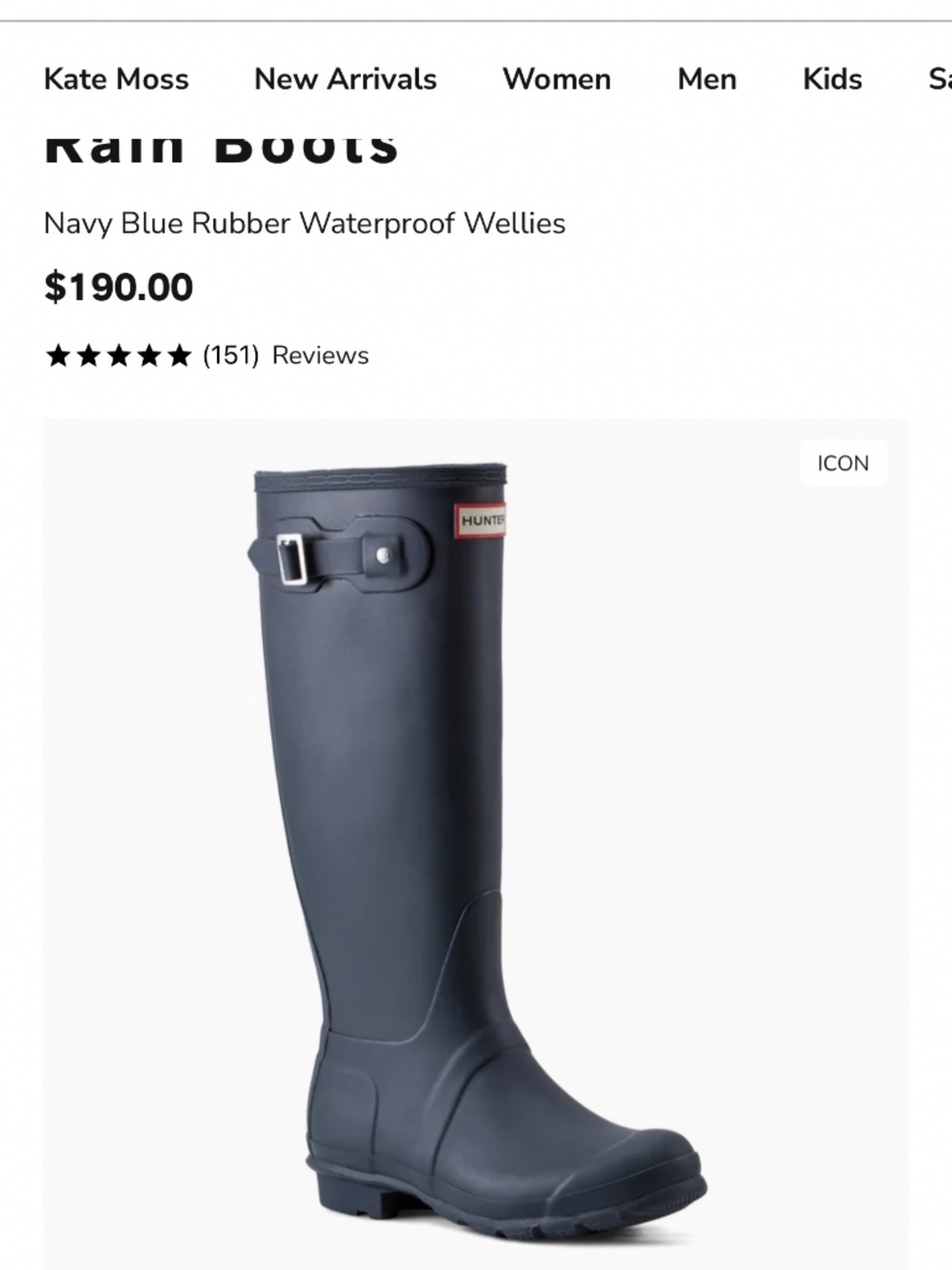 Hunter Women's Original Tall Rain Boots Navy Blue W8